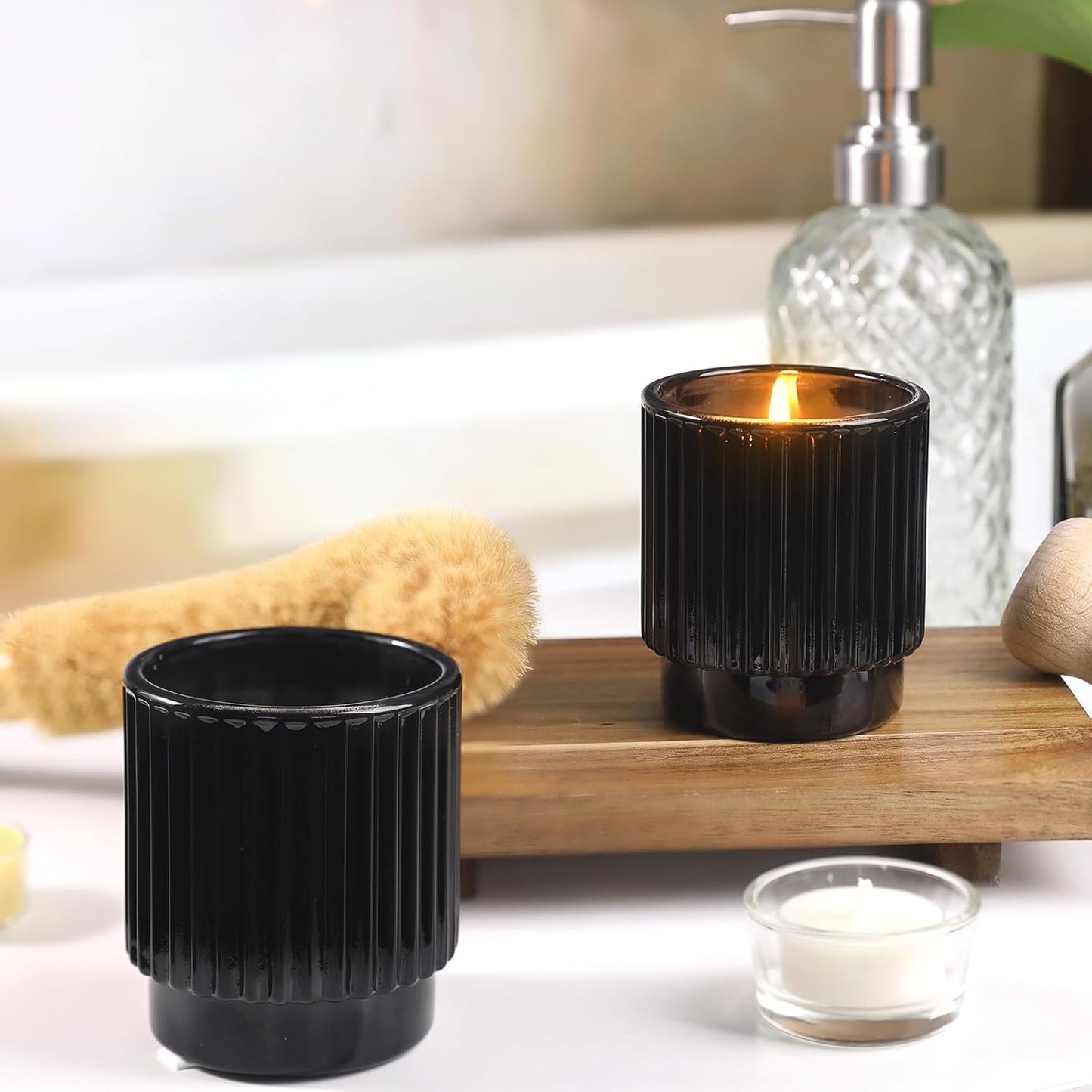 Mini Ribbed Candle Jars with Bamboo Lid