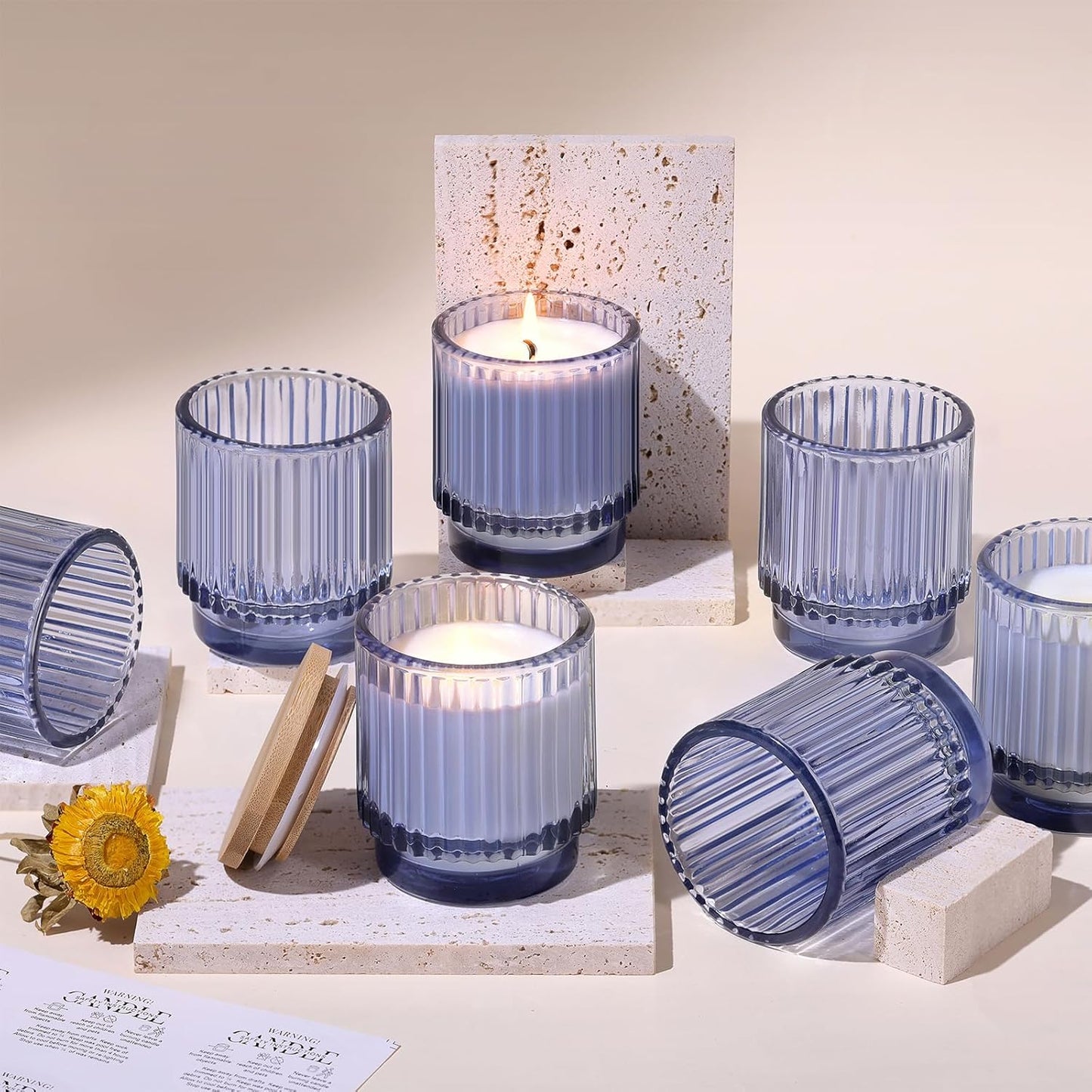 Mini Ribbed Candle Jars with Bamboo Lid