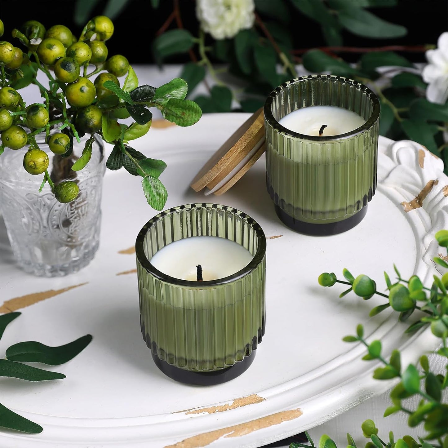 Mini Ribbed Candle Jars with Bamboo Lid