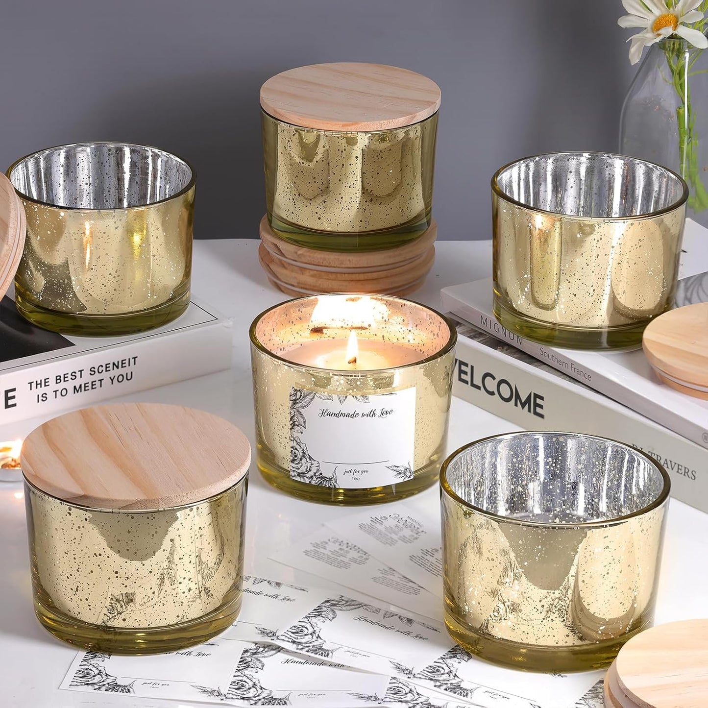 Speckled Candle Jar with Bamboo Lid