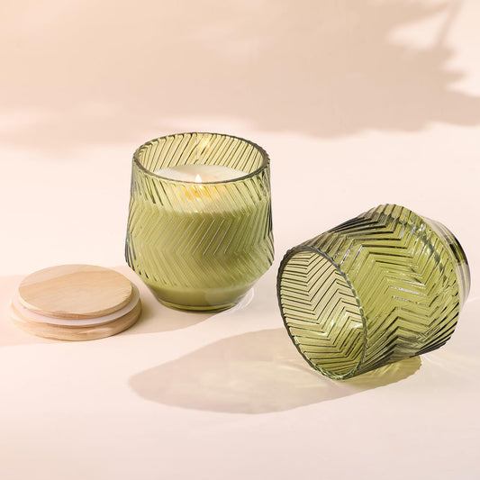 Green Glass Candle Jar with Bamboo Lid