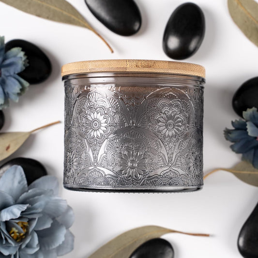 Embossed Candle Jar with Bamboo Lid