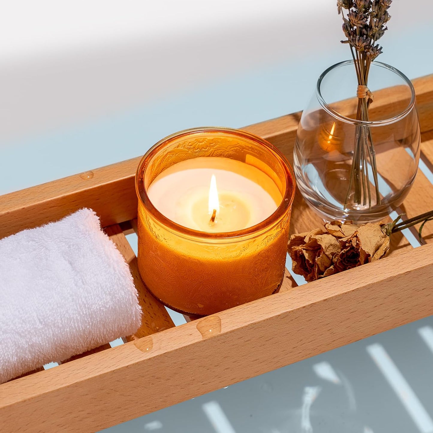 Embossed Candle Jar with Bamboo Lid