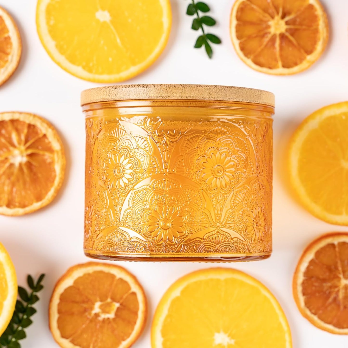 Embossed Candle Jar with Bamboo Lid