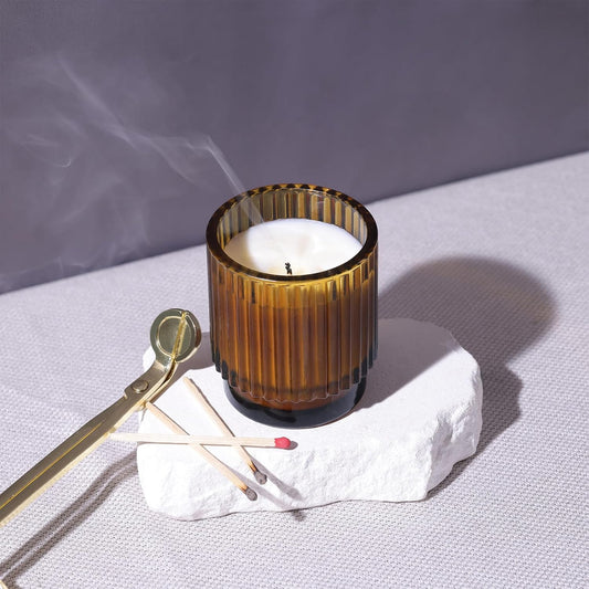 Mini Ribbed Candle Jars with Bamboo Lid